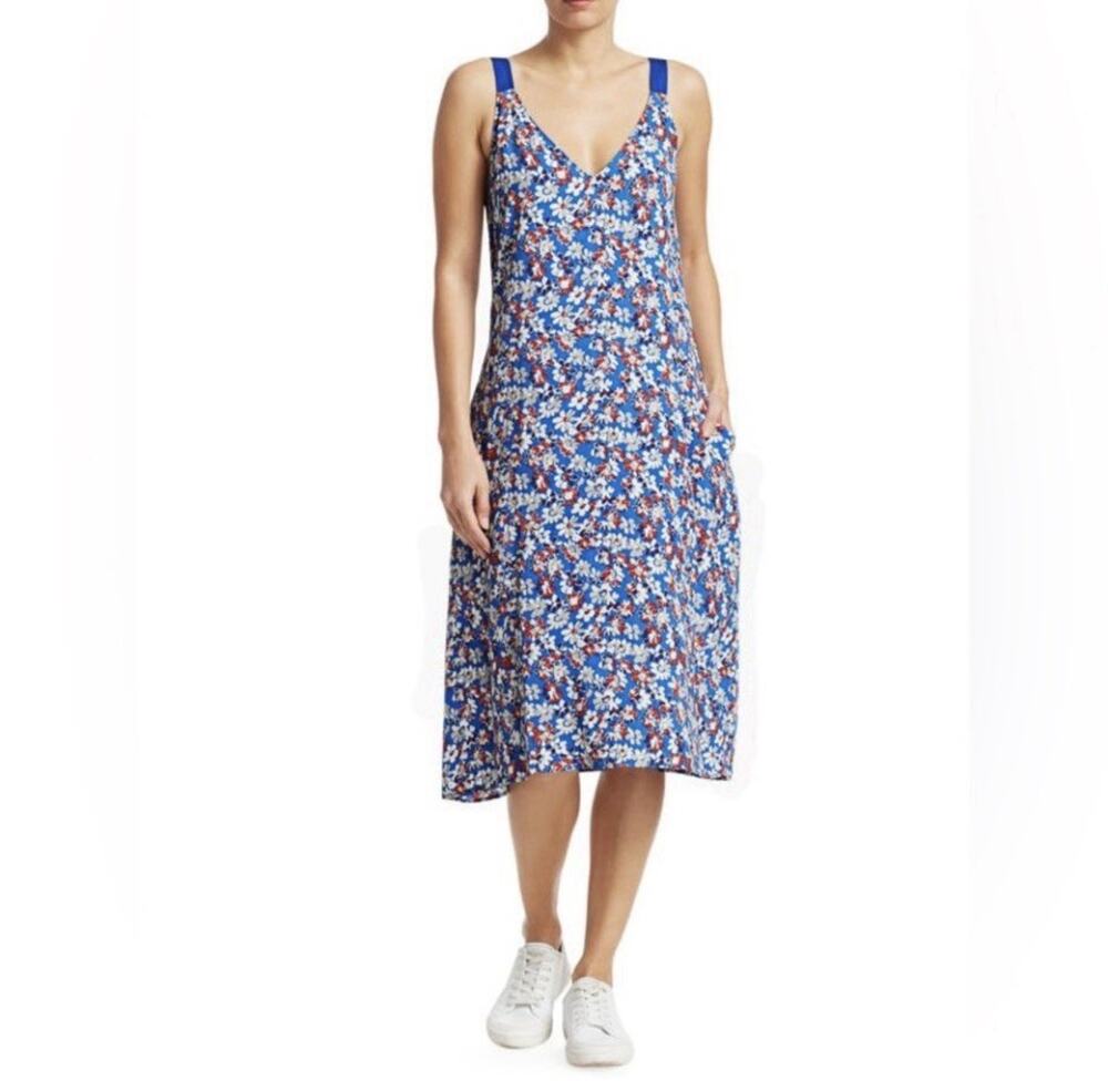 Rag & Bone Estell Dress Blue Floral Crepe Sundress Size Medium 90’s Grunge J15